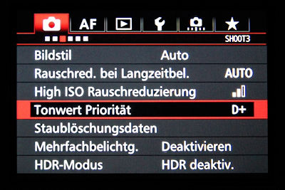 Canon EOS 7D Mark II Menü Einstellungen